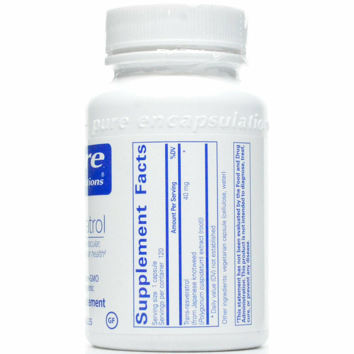 Pure Encapsulations Resveratrol 40 mg 120 capsules supplement facts label