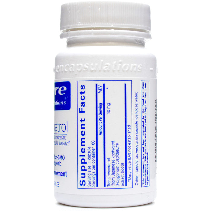 Pure Encapsulations Resveratrol 40 mg 60 capsules supplement facts label