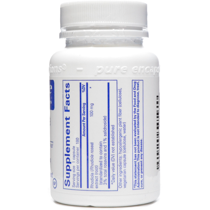 Pure Encapsulations Rhodiola Rosea 100 mg 180 capsules supplement facts label