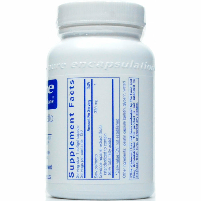 Pure Encapsulations Saw Palmetto 320 mg 120 softgels supplement facts label