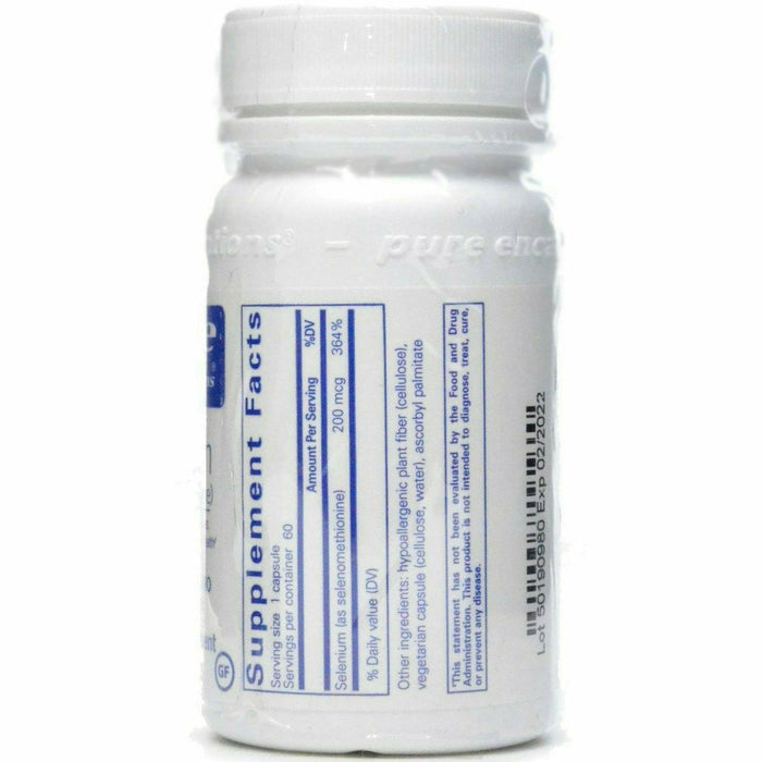 Pure Encapsulations Selenium 200 mcg 60 capsules supplement facts label