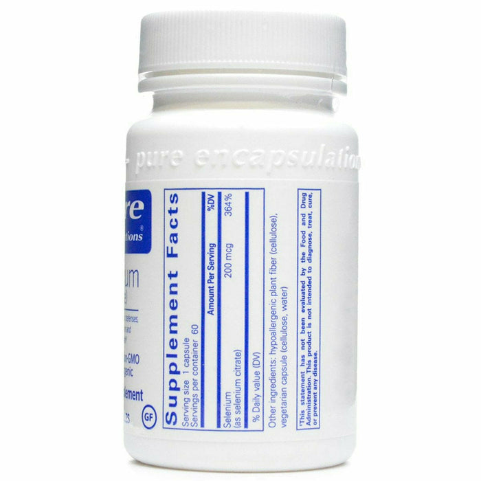 Pure Encapsulations Selenium (citrate) 200 mcg 60 capsules supplement facts label