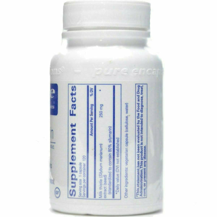 Pure Encapsulations Silymarin 250 mg 120 capsules supplement facts label