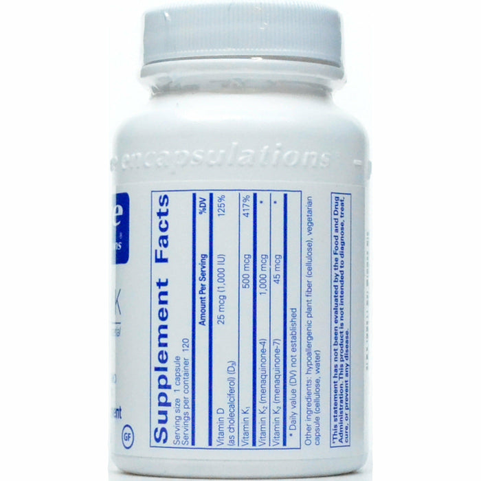 Pure Encapsulations Synergy K 120 capsules supplement facts label