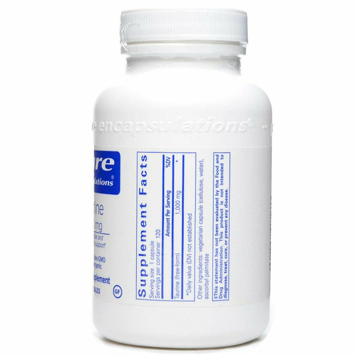 Pure Encapsulations Taurine 1000 mg 120 capsules supplement facts label