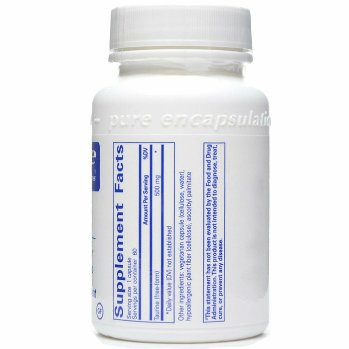 Pure Encapsulations Taurine 500 mg 60 capsules supplement facts label