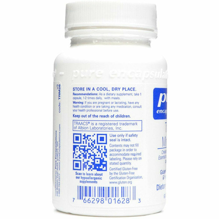 Pure Encapsulations Trace minerals 60 capsules label information panel