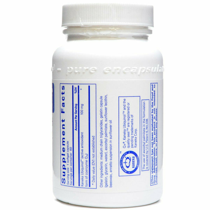 Pure Encapsulations Ubiquinol-QH 100 mg 60 softgels supplement facts label