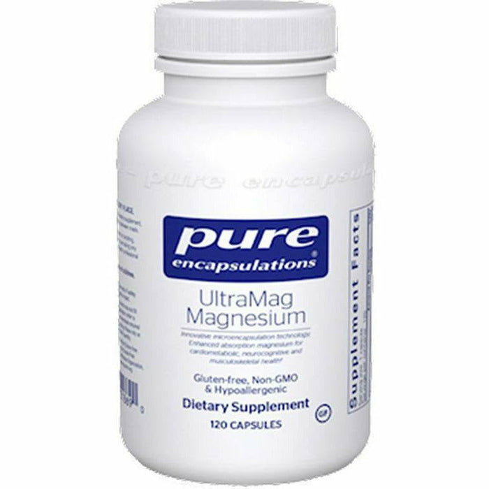 Pure Encapsulations UltraMag Magnesium 225 mg, 120 capsules, front of bottle, alternate view
