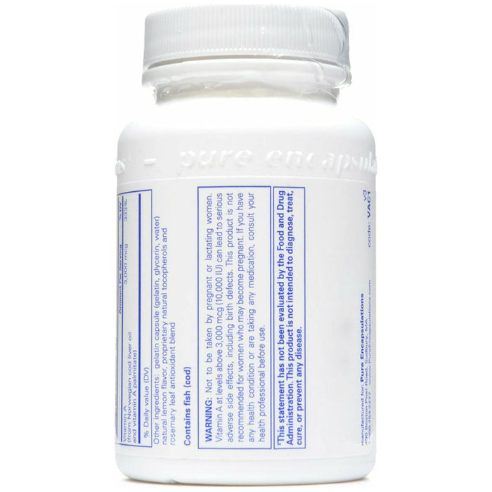 Pure Encapsulations Vitamin A 10,000 IU 120 softgels supplement facts label 2
