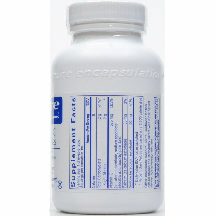 Pure Encapsulations Vitamin C Chewables 525 mg 60 tablets supplement facts label