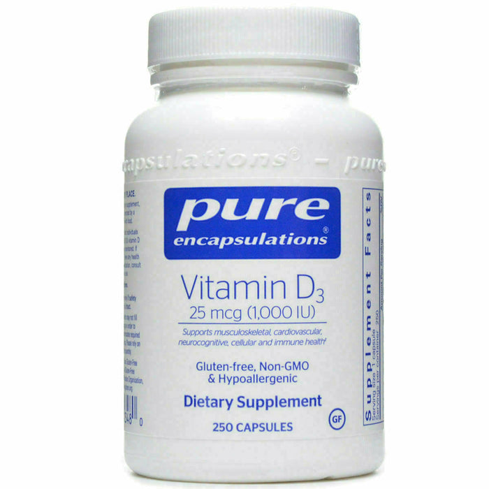 Pure Encapsulations Vitamin D3 1000 IU, 250 capsules, front of bottle