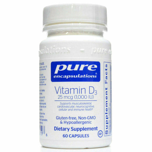 Pure Encapsulations Vitamin D3 1000 IU, 60 capsules, front of bottle