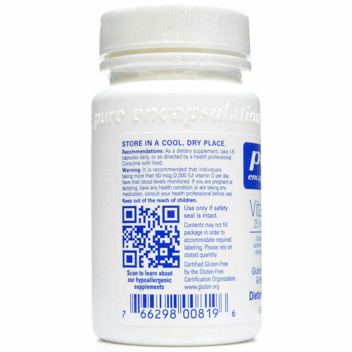 Pure Encapsulations Vitamin D3 1000 IU 60 capsules suggested use label
