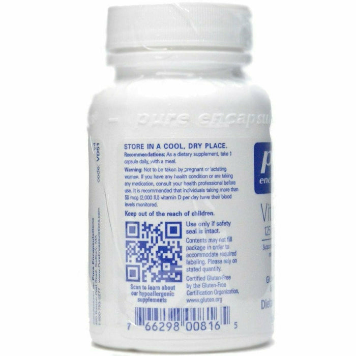 Pure Encapsulations Vitamin D3 5000 IU 120 capsules suggested use label