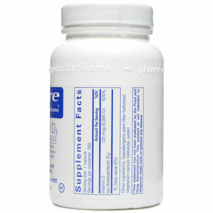 Pure Encapsulations Vitamin D3 5000 IU 250 capsules supplement facts label
