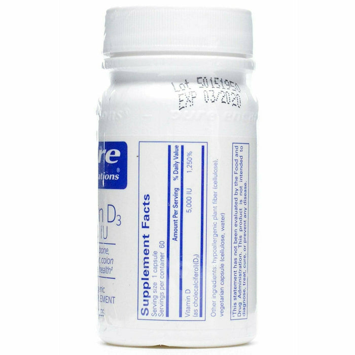 Pure Encapsulations Vitamin D3 5000 IU 60 capsules supplement facts label