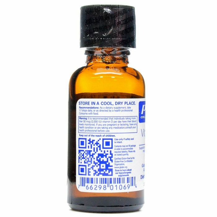 Pure Encapsulations Vitamin D3 Liquid 22.5 mL label information panel