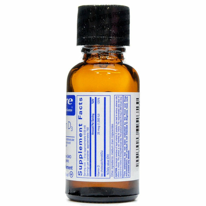 Pure Encapsulations Vitamin D3 Liquid 22.5 mL supplement facts label
