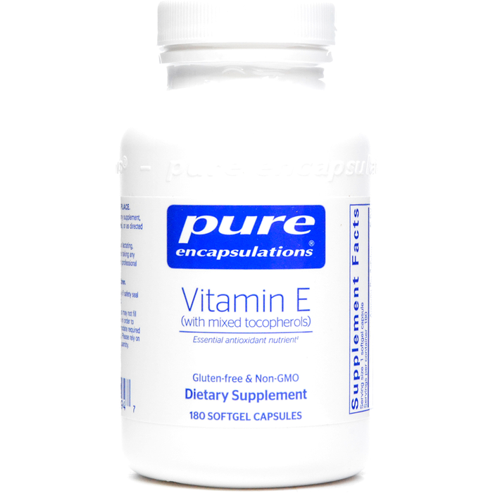 Pure Encapsulations Vitamin E (Natural) 400 IU, 180 softgels, front of bottle