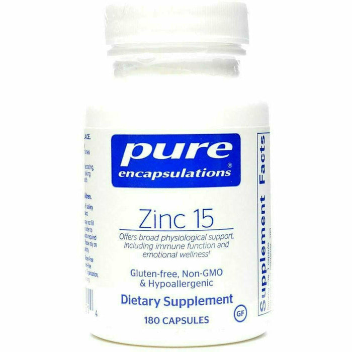 Pure Encapsulations Zinc 15, 180 capsules, front of bottle