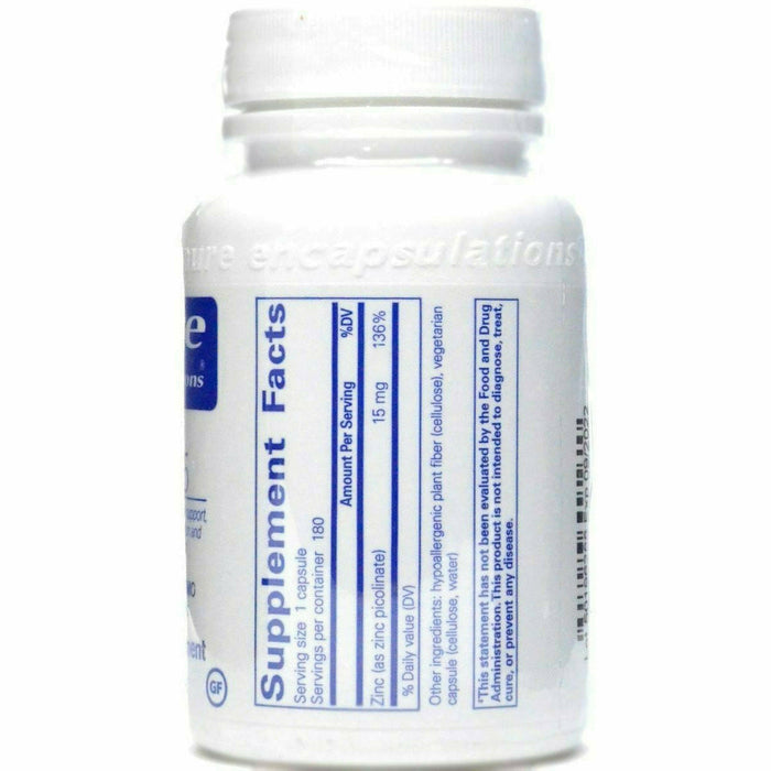 Pure Encapsulations Zinc 15 180 capsules supplement facts label