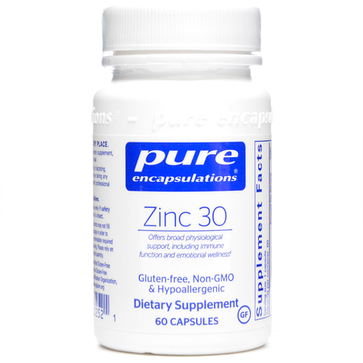 Pure Encapsulations Zinc 30, 60 capsules, front of bottle