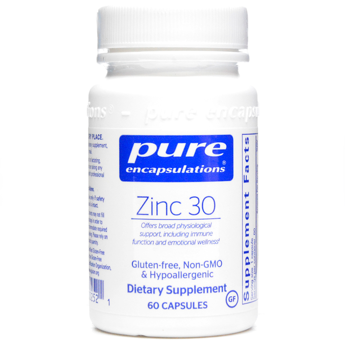 Pure Encapsulations Zinc 30, 60 capsules, front of bottle