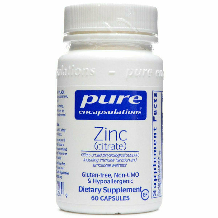 Pure Encapsulations Zinc (citrate) 30 mg, 60 capsules, front of bottle