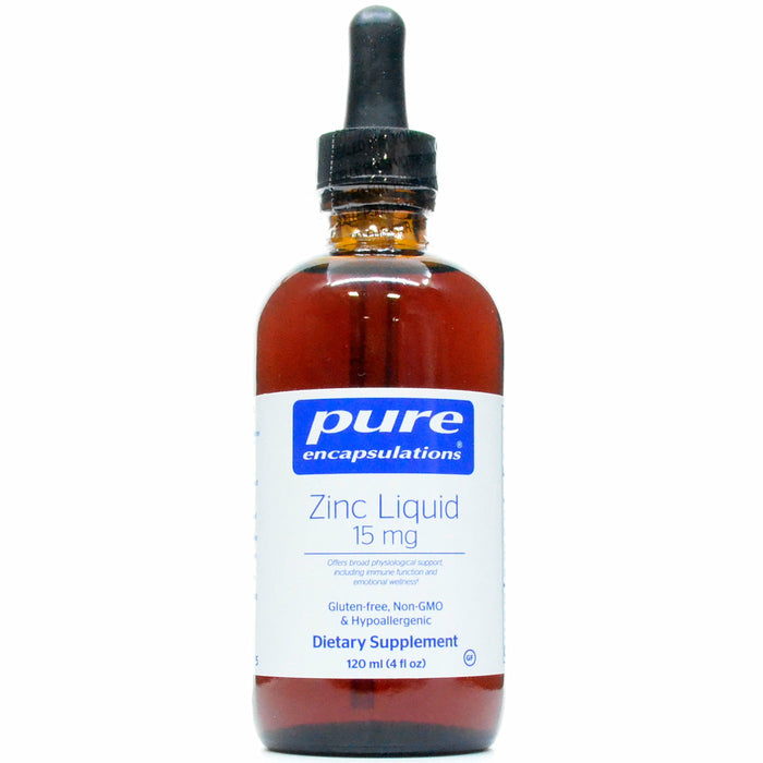 Pure Encapsulations Zinc Liquid, 120 mL, front of dropper bottle