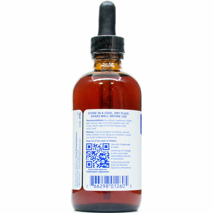 Pure Encapsulations Zinc Liquid 120 mL suggested use label