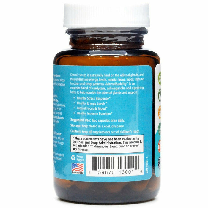 Pure Essence AdrenalStability 30 capsules label information panel