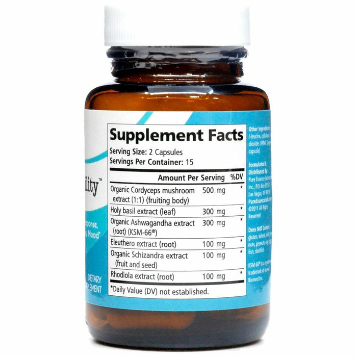 Pure Essence AdrenalStability 30 capsules supplement facts label