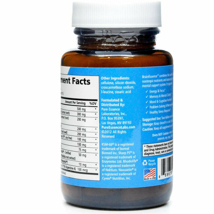 Pure Essence BrainEssence 30 tablets supplement facts label 2