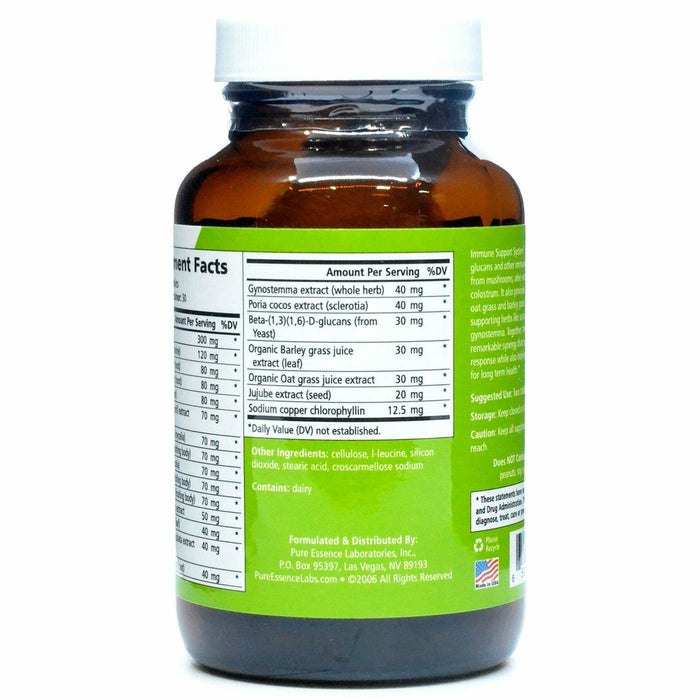 Pure Essence Immune Support System 60 tablets supplement facts label 2