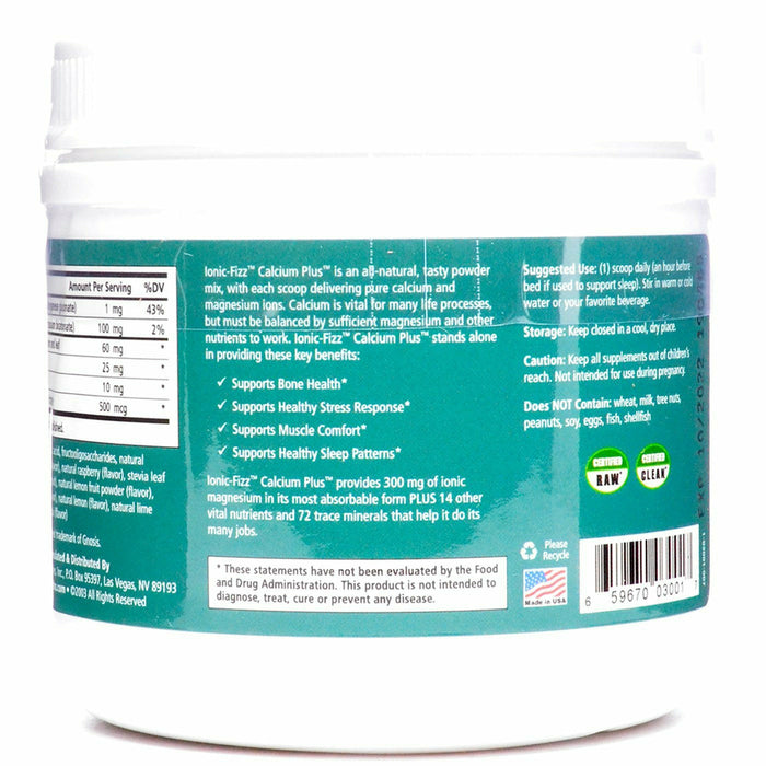 Pure Essence Ionic-Fizz Calcium Plus Raspberry Lemonade label information panel 2