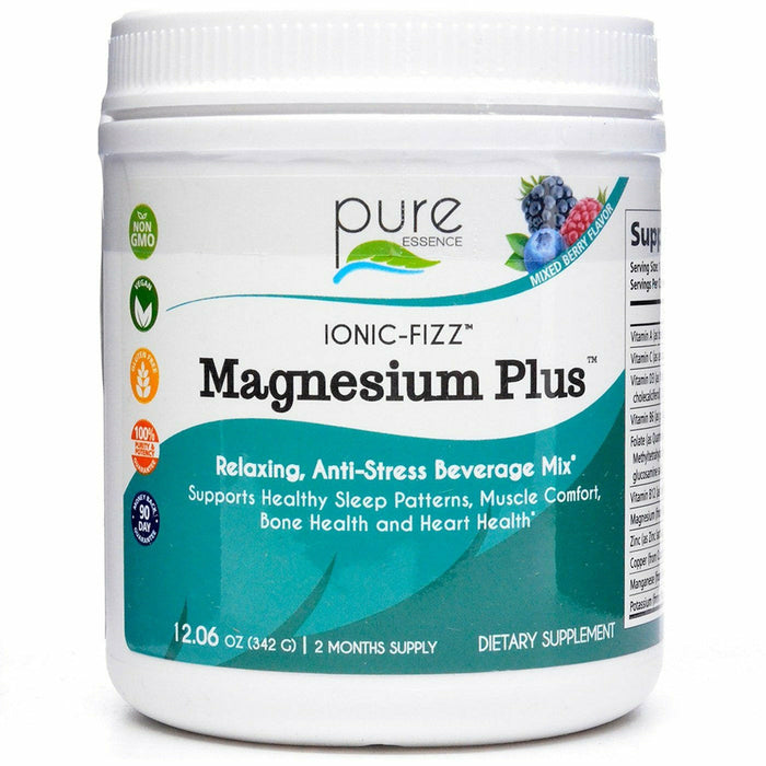 Pure Essence Ionic-Fizz Magnesium Plus Mixed Berry, 12 oz, front of jar