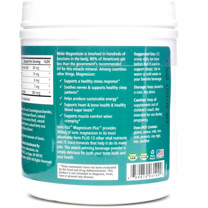 Pure Essence Ionic-Fizz Magnesium Plus Mixed Berry label information panel