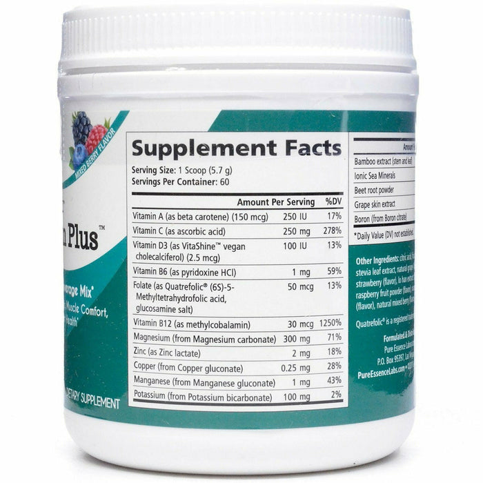 Pure Essence Ionic-Fizz Magnesium Plus Mixed Berry supplement facts label