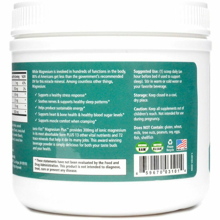 Pure Essence Ionic-Fizz Magnesium Plus Raspberry Lemonade label information panel