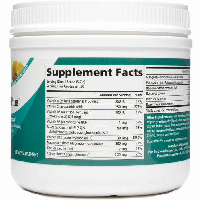 Pure Essence Ionic-Fizz Magnesium Plus Raspberry Lemonade supplement facts label