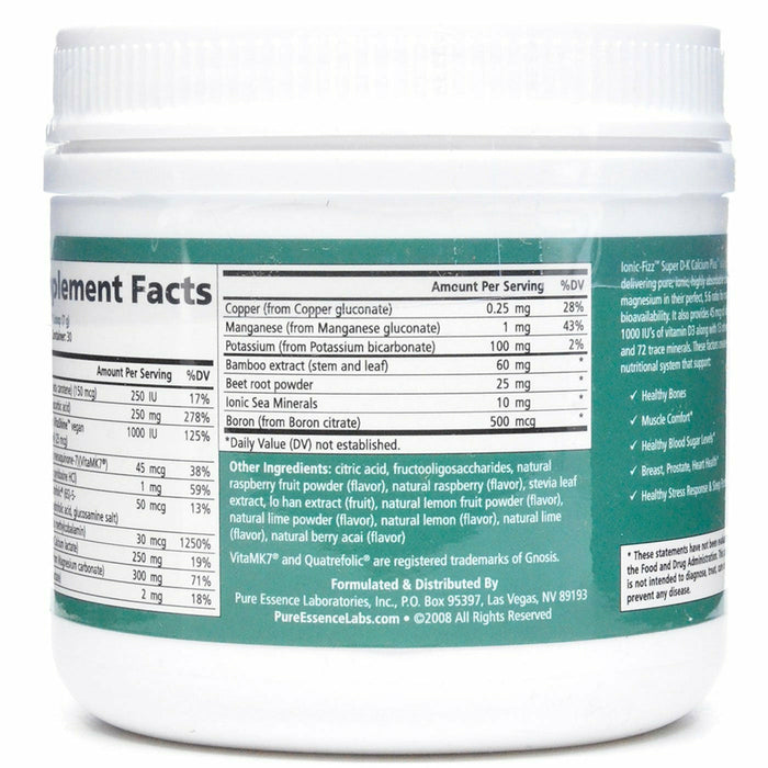 Ionic-Fizz Super D-K Calcium Plus Raspberry Lemonade by Pure Essence, product label, view 2