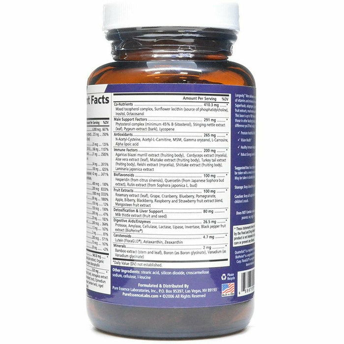 Pure Essence Longevity Men 120 tablets supplement facts label 2