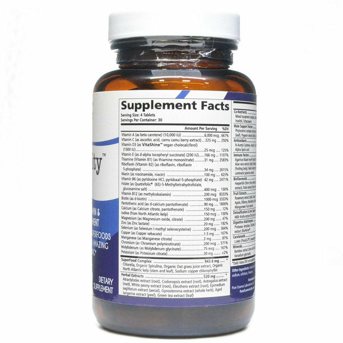 Pure Essence Longevity Men 120 tablets supplement facts label