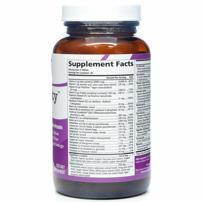 Pure Essence Longevity Women 120 tablets supplement facts label