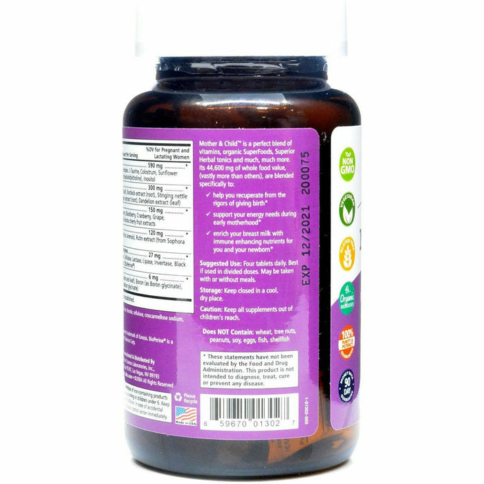Pure Essence Mother & Child 120 tablets label information panel