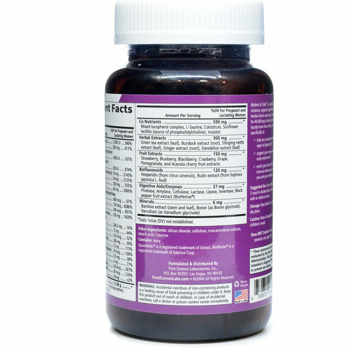 Pure Essence Mother & Child 120 tablets supplement facts label 2
