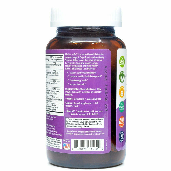Pure Essence Mother to Be Prenatal Multivitamin 90 tablets label information panel
