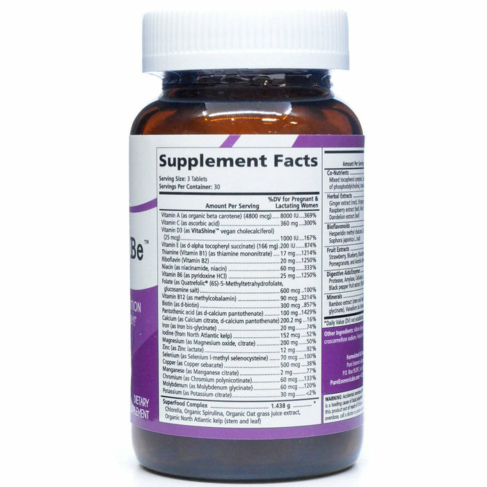 Pure Essence Mother to Be Prenatal Multivitamin 90 tablets supplement facts label