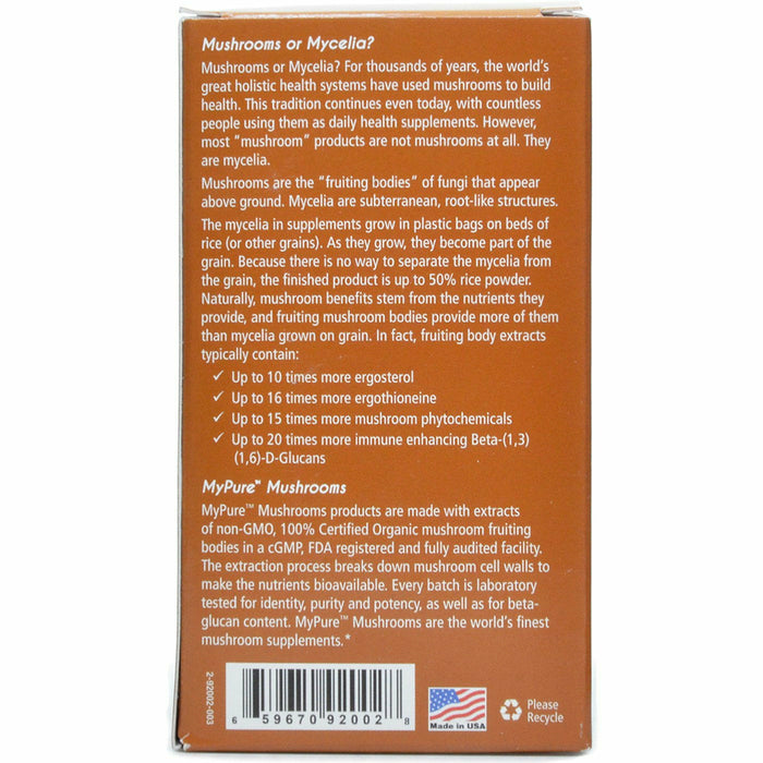 MyPure Reishi 4X 60 capsules by Pure Essence, information label